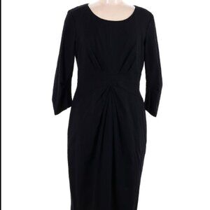 Lafayette 148 New York Black Wool Dress w/Shirred Waist and Sleeves Sz 16